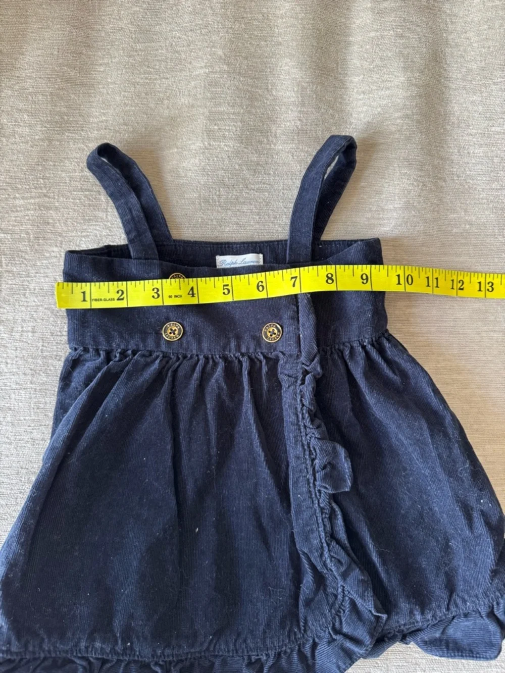 Ralph Lauren Baby Girl Corduroy Ruffle Dress 9M Navy Blue Button Front Boho